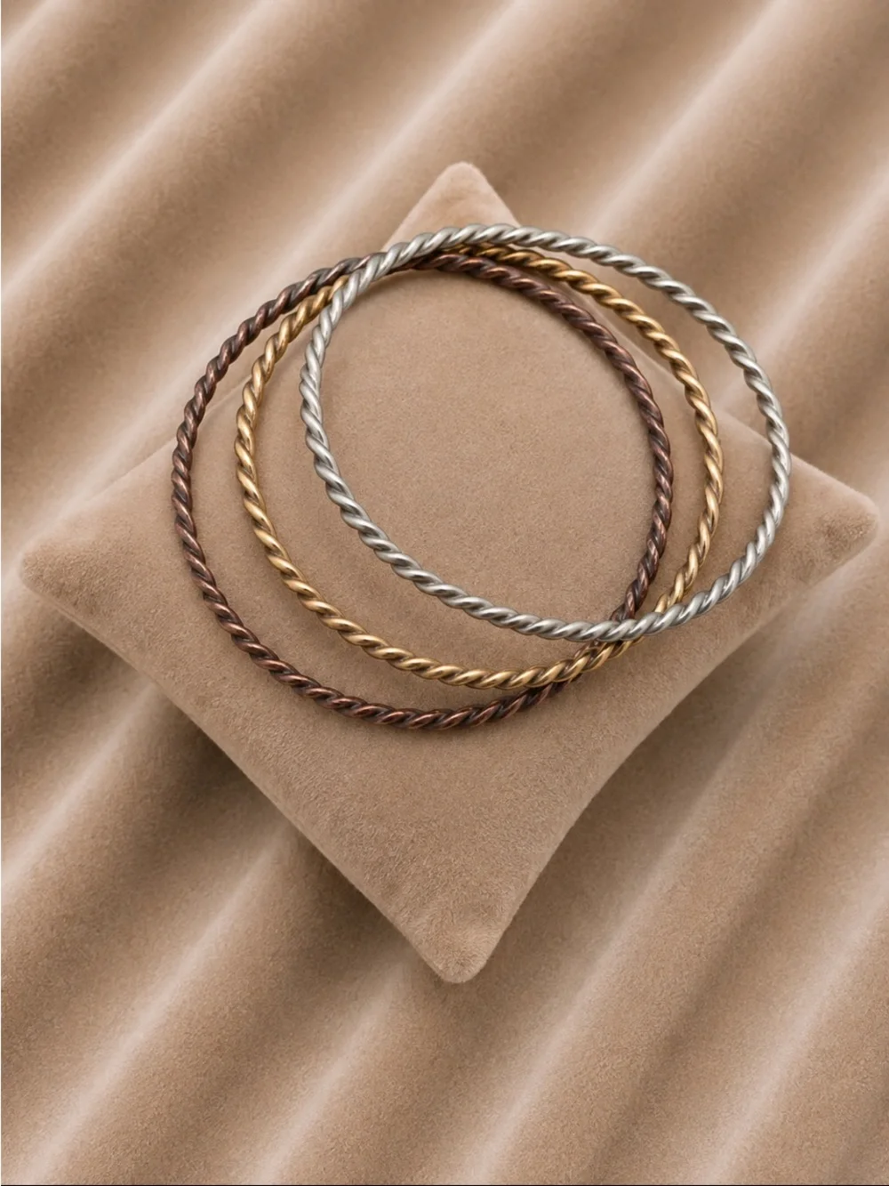 Classic Twisted Metal Bangle Set - Silver, Gold, Bronze